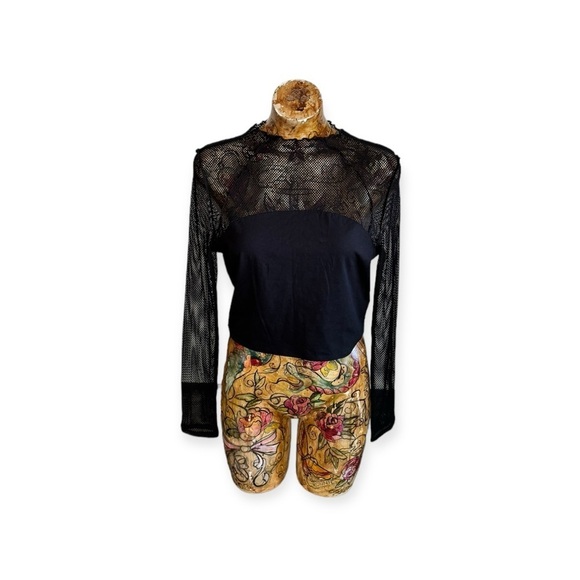 Forever 21 black top large new long sleeve sheer sleeves - Picture 1 of 9